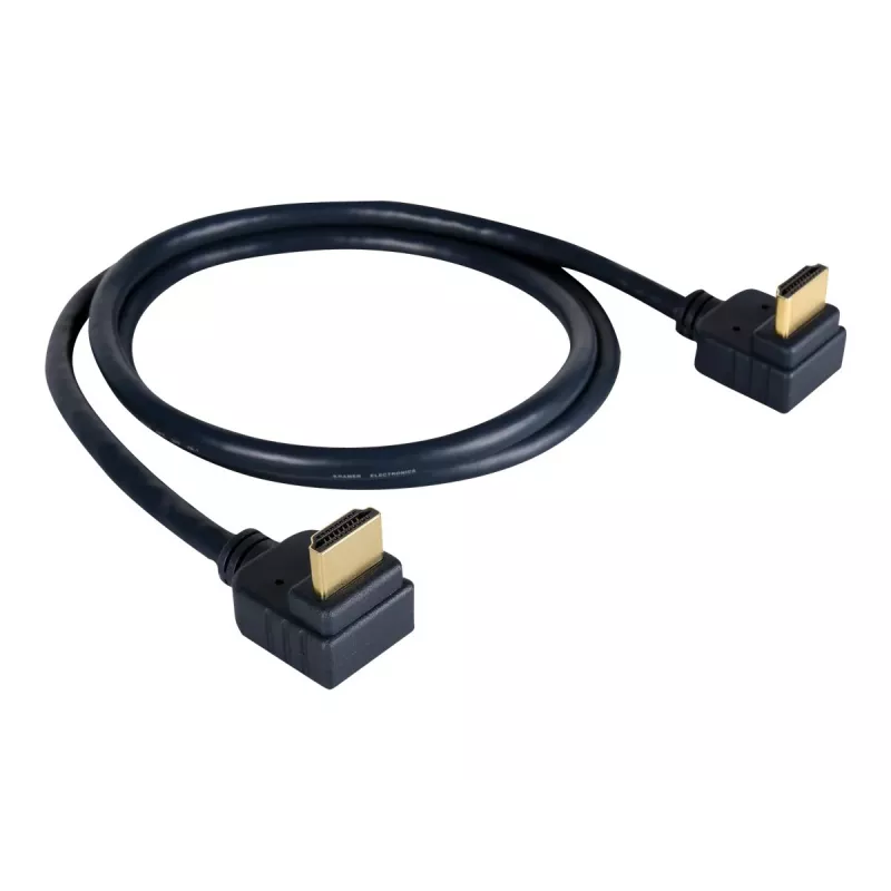 Cabo HDMI de alta velocidade com Ethernet Kramer série C-HM/RA2 C-HM/RA2-6, ficha HDMI macho angular para ficha HDMI macho angular, 1,8 m, triplamente blindado, cinzento, suporte 4K 97-0144006