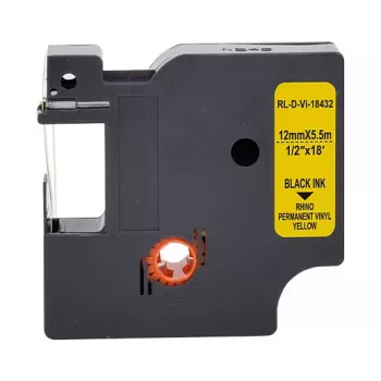 Fita de etiquetar em vinil G&G 12mm x 5,5m preto sobre amarelo para Dymo Rhino 18432 RL-D-Vi-18432-BK/YE-12MM*5.5M