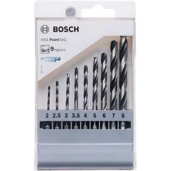 Conjunto de brocas para metal Bosch HSS PointTeQ, 9 peças, 2-10 mm, brocas helicoidais 2607002826