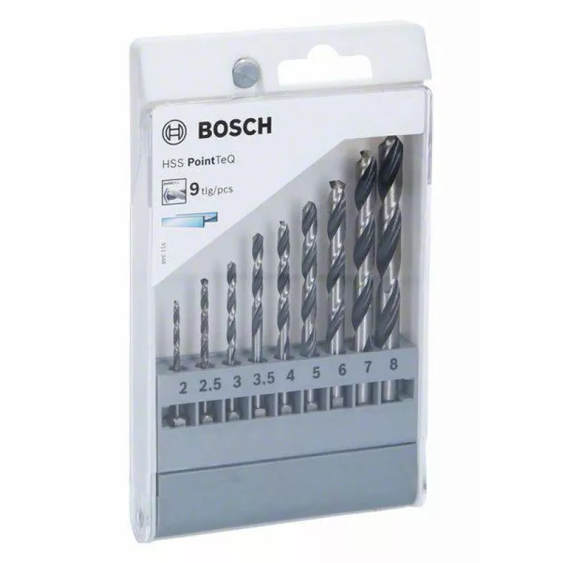 Conjunto de brocas para metal Bosch HSS PointTeQ, 9 peças, 2-10 mm, brocas helicoidais 2607002826