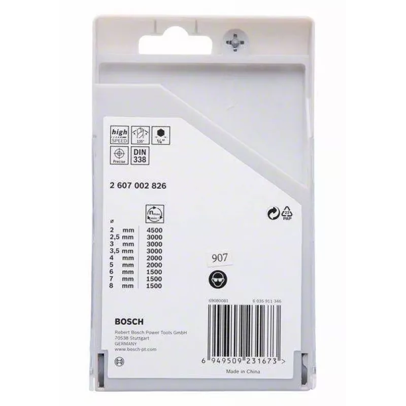 Conjunto de brocas para metal Bosch HSS PointTeQ, 9 peças, 2-10 mm, brocas helicoidais 2607002826