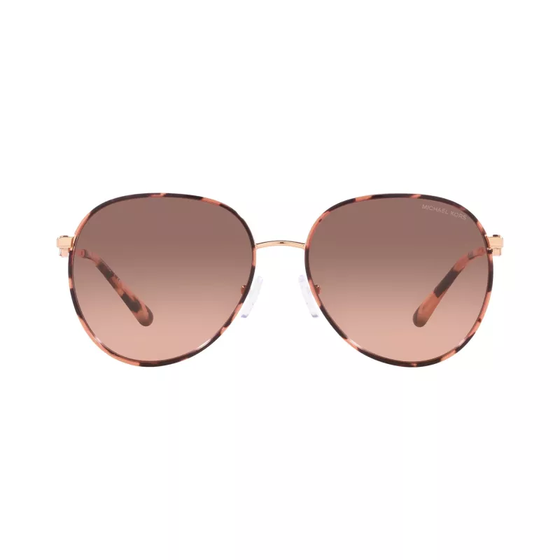 Óculos de sol de mulher Michael Kors MK1128J110813 modelo piloto, armação dourada clara, lentes castanhas degradê, 58/17/145 mm
