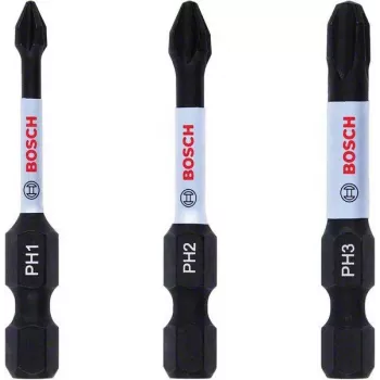 Conjunto de pontas Phillips PH2 Bosch 2608522491, 3 peças, 25 mm, encaixe sextavado de 1/4 polegada