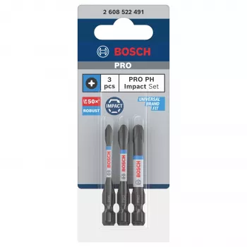 Conjunto de pontas Phillips PH2 Bosch 2608522491, 3 peças, 25 mm, encaixe sextavado de 1/4 polegada