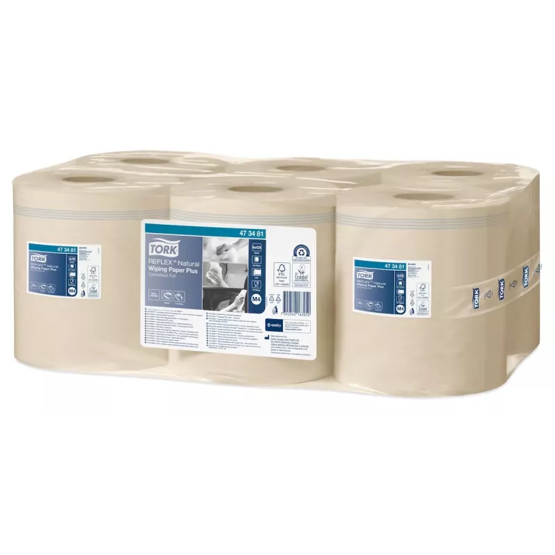 Tork Reflex Advanced M4 rolos de papel de limpeza centrefeed, 2 folhas, natural, 429 folhas, 6 rolos 473481