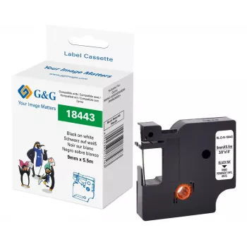 Fita de etiquetar em vinil G&G branca 9 mm x 5,5 m impressão preta (RL-D-Vi-18443-BK/WT-9MM*5.5M)