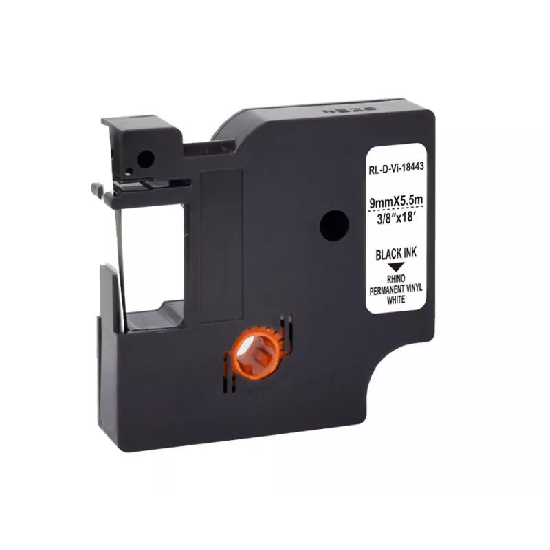 Fita de etiquetar em vinil G&G branca 9 mm x 5,5 m impressão preta (RL-D-Vi-18443-BK/WT-9MM*5.5M)