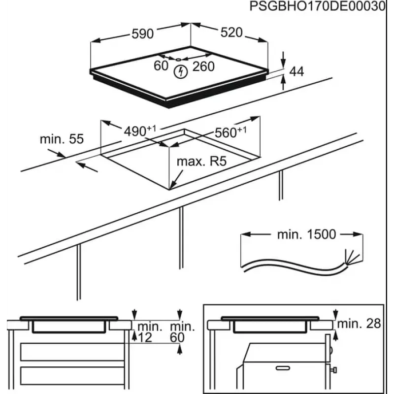 Placa de indução Electrolux LIR60433B 60 cm, 4 zonas, controlo tátil, preta