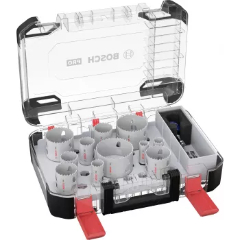 Conjunto de 11 serras copo Bosch 2608594426 Progressor para madeira e metal (20-76 mm) com adaptadores Power Change e brocas-piloto