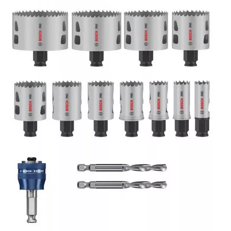 Conjunto de 11 serras copo Bosch 2608594426 Progressor para madeira e metal (20-76 mm) com adaptadores Power Change e brocas-piloto