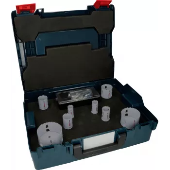 Conjunto de serras copo Bosch Progressor para madeira e metal, 7 peças, diâmetro 20-114 mm, encaixe Power Change, HSS bimetal, com mala 2608594431