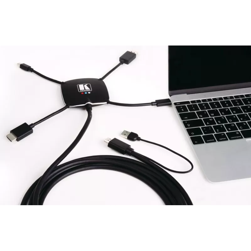 Cabo adaptador de apresentação multi-formato Kramer K-SPIDER - HDMI/DisplayPort/Mini DisplayPort/USB-C para HDMI/USB - 3,05 m - 4K ativo 91-00015599