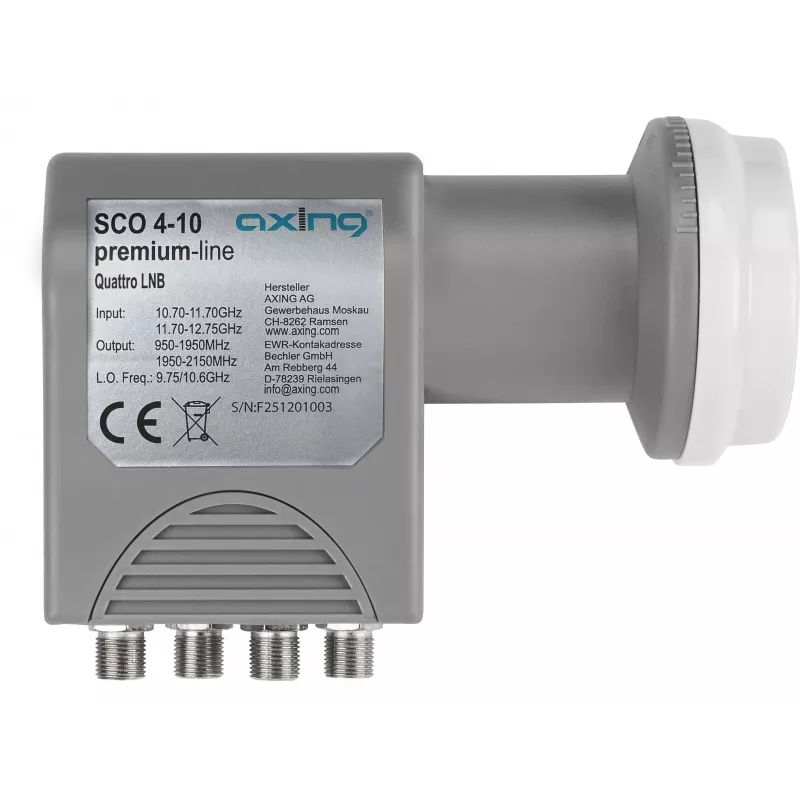 LNB Quattro AXING SCO 4-10, alimentador de 40 mm, 4 saídas, UHD/3D Ready SCO00410