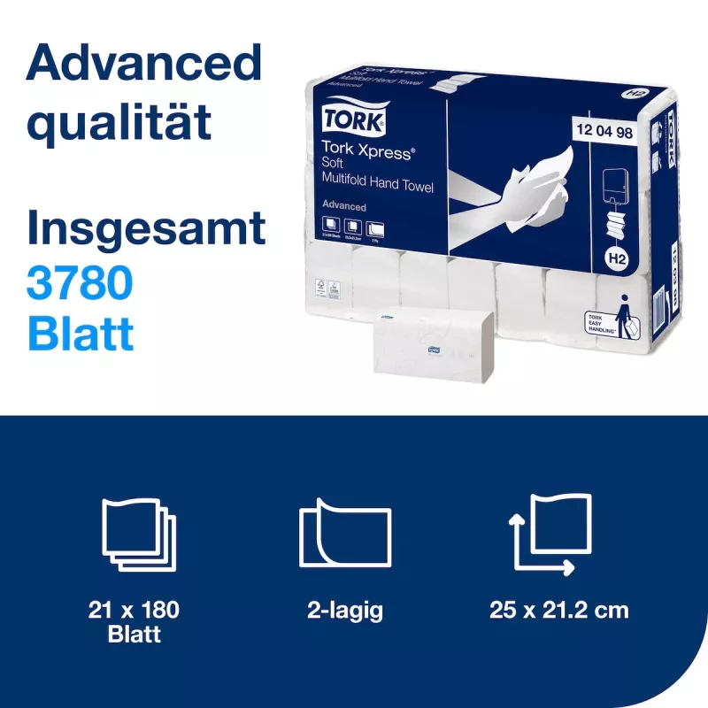 TORK Xpress Soft H2 Advanced Toalhas de papel interfolhadas 2 folhas, branco, 3780 folhas (120498)