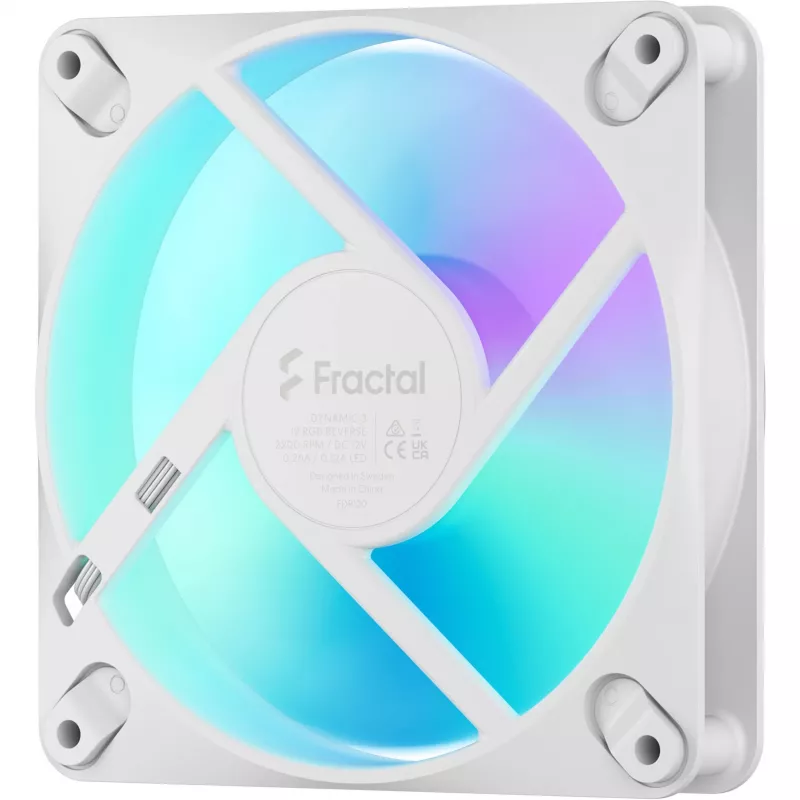 Fractal Design Dynamic 3-12 Reverse RGB White Ventoinha de caixa, 120mm, PWM, ARGB, Reverse Blade FD-F-DR3-1205
