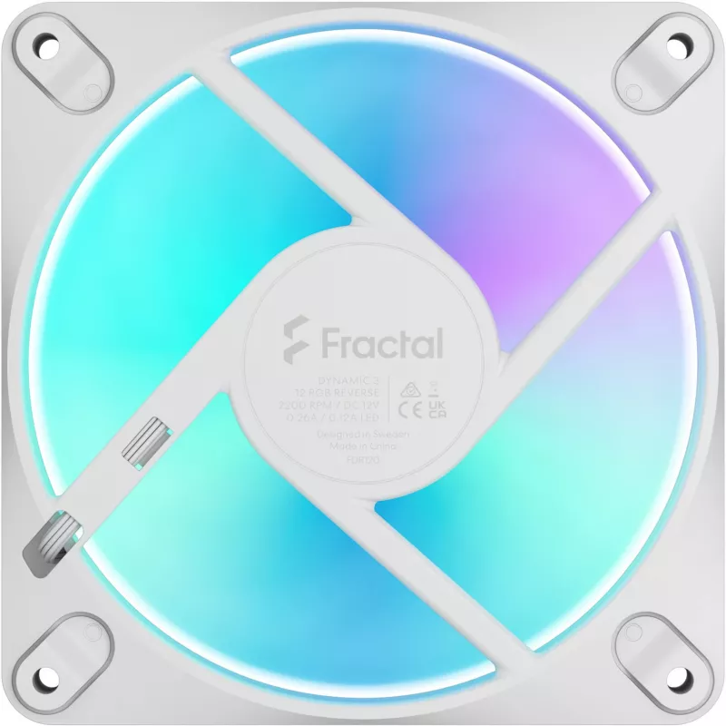 Fractal Design Dynamic 3-12 Reverse RGB White Ventoinha de caixa, 120mm, PWM, ARGB, Reverse Blade FD-F-DR3-1205
