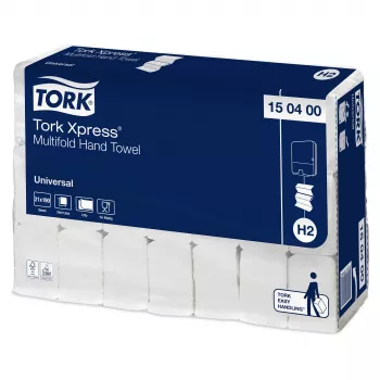Toalhas de mãos intercaladas universais Tork Xpress H2 150400, 2 camadas, branco, 3990 toalhas