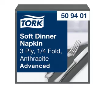 Guardanapos TORK Soft Dinner Advanced antracite 3 camadas 39 x 39,5 cm, 100 unidades (509401)