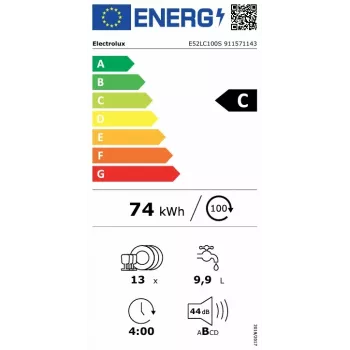 Máquina de lavar loiça totalmente encastrável Electrolux E52LC100S, 60 cm, 13 conjuntos de louça, AirDry, motor inverter, classe de eficiência energética D