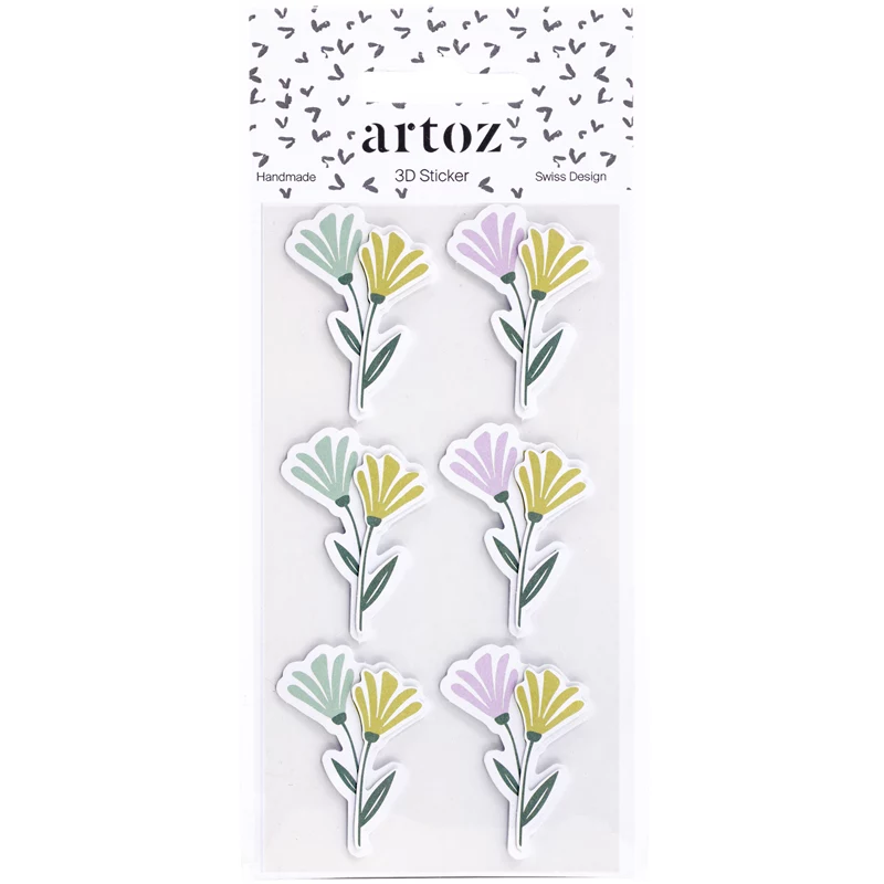 Autocolantes de papel flores 3D Artoz, 6 unid., autoadesivos, vários motivos florais para trabalhos manuais, scrapbooking, cartões, decoração, multicolor, superfície mate 185600-222