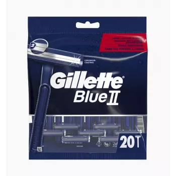 Máquina de barbear descartável Gillette Blue II para homem, 20 unid., lâminas duplas com Lubrastrip 7702018466757