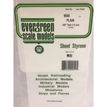 Placa de poliestireno Evergreen 300 mm x 150 mm x 1,00 mm, pack de 2, branco 9040