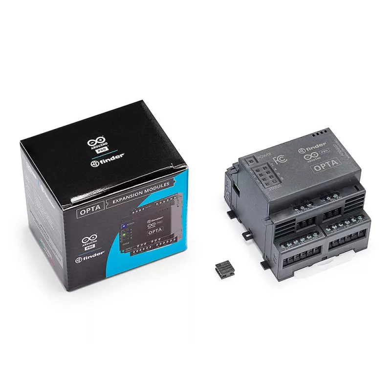 Módulo de expansão analógico Arduino Opta AFX00007 - 4 entradas analógicas configuráveis, 2 saídas analógicas, 12-24 VDC, calha DIN