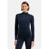 Odlo mulher Merino 200 BL top gola alta manga comprida half zip base layer - Dark Sapphire, Tamanho M