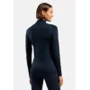 Odlo mulher Merino 200 BL top gola alta manga comprida half zip base layer - Dark Sapphire, Tamanho M