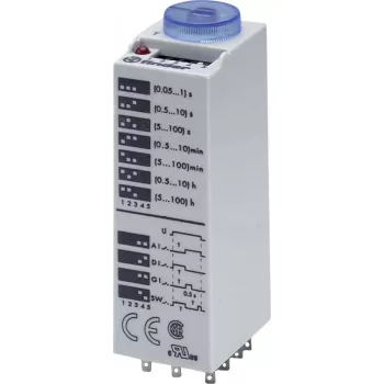 Finder Relé temporizador multifunções 85.03.0.024.0000, 24V AC/DC, 3 CO, 16 funções, calha DIN
