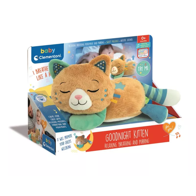 Clementoni Purring Cat Morpheus peluche - brinquedo sensorial interativo para bebé, cinzento e branco, a partir dos 6 meses