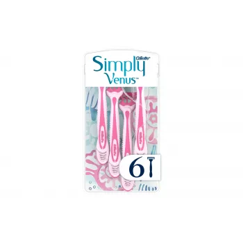 Gillette Simply Venus 3 Máquina de barbear descartável para mulher, 3 lâminas, faixa MoistureRich, 6 unidades 8006540826997