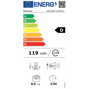 Electrolux EW6D28BE Máquina de secar roupa com bomba de calor 8kg, classe energética A+++, branco