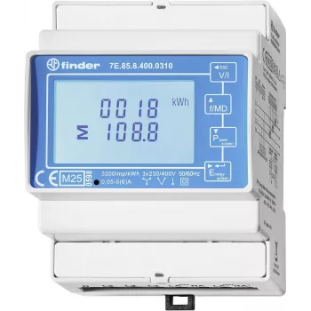 Finder 7E.85.8.400.0310 Contador de energia digital monofásico, ligação direta, classe B, saída de impulso S0, calha DIN