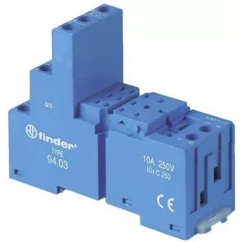 Finder 94.03 Base de terminais de parafuso azul para relés das séries 55.33/55.34 e 85, 11 polos, montagem em calha DIN/painel, 10 A, 250 V AC