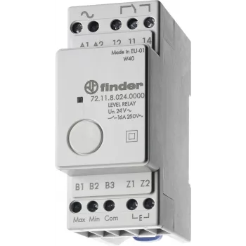 Finder 72.11.9.024.0000 Relé de monitorização de nível, 24V AC/DC, sensibilidade fixa 150 kΩ, 1 CO 10A, calha DIN