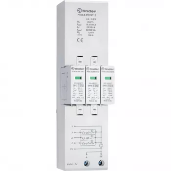 Finder 7P.04.8.255.S012 descarregador de sobretensões combinado tipo 1+2 para redes de 3 fases TN-S e TT, 4 polos, 255 V AC