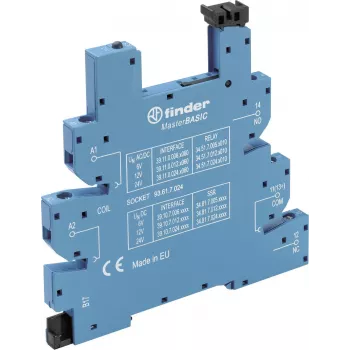 Base de relé Finder com clipe de fixação, LED e supressão EMC, 93.61.7.024