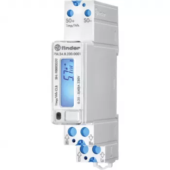 Finder 7M.24.8.230.0001 Contador de energia digital monofásico, 230 V AC, 5(40) A, classe 1, LCD, saída de impulso S0, calha DIN, 1 módulo, não conforme MID