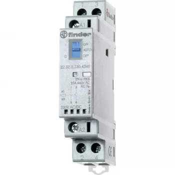 Contator de instalação Finder 22.32.0.230.4540 230V AC/DC, 1NO+1NC, LED, 25A, calha DIN