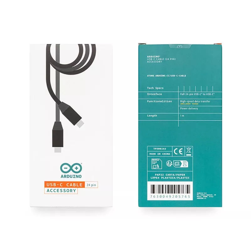 Cabo USB-C Arduino USB 3.2 Gen1 ficha USB-C para ficha USB-C 1 m preto TPX00243