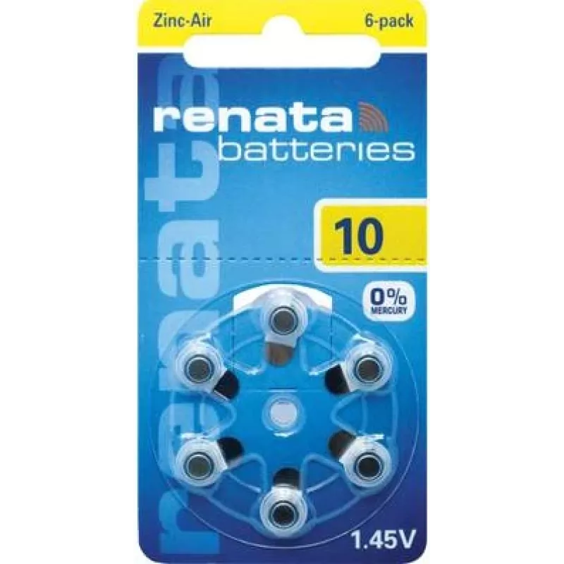 Renata ZA10 Pilha de zinco-ar PR70 para aparelhos auditivos 105 mAh 1,4 V pack de 6 ZA10.DP6 0HG