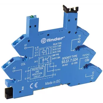 Finder Base de relé 93.51.8.240, terminais de mola, calha DIN, Azul, para 34.51/34.81