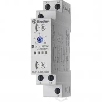 Finder 80.01.0.240.0000T Temporizador multifunções, 0,1 s - 86400 s, 1 comutador, 240 V AC, calha DIN