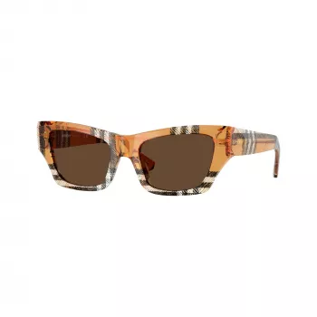 Óculos de sol Burberry BE4441U414673 para mulher, retangulares, Havana, com lentes degradê castanhas 52/19/140 mm