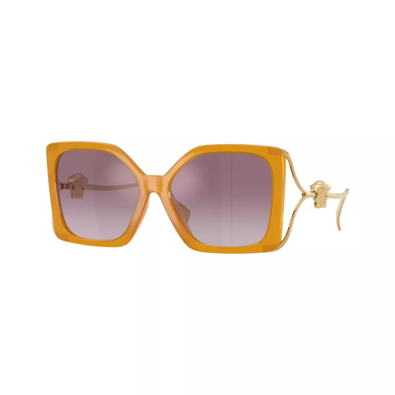 Óculos de sol cat-eye Versace VE4502U55376X para mulher, armação rosa transparente, lentes cinzento-escuro, 58/16/130 mm