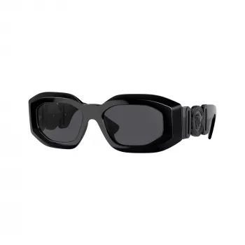 Óculos de sol retangulares Versace VE4425U536087 para homem, armação cinzento transparente, lentes cinzento escuro, 54-18-145