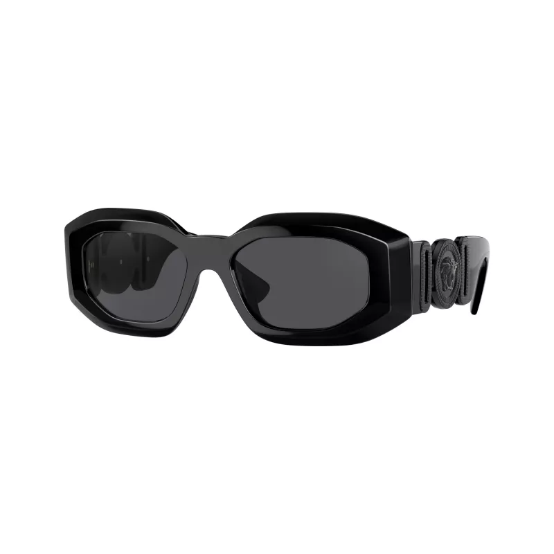 Óculos de sol retangulares Versace VE4425U536087 para homem, armação cinzento transparente, lentes cinzento escuro, 54-18-145