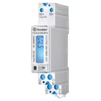 Finder 7M.24.8.230.0010 Contador de energia monofásico MID, ligação direta, 100 A, classe B, calha DIN, saída de impulso S0