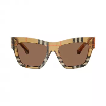 Burberry BE4449-414673 óculos de sol de mulher, armação quadrada em acetato, Havana/tartaruga, lentes castanhas, 53/19/140 mm